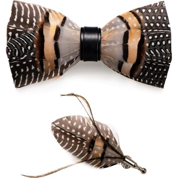 Handmade Feather Pre-tied Bow tie and Brooch Sets for Men - Picture 1 of 7